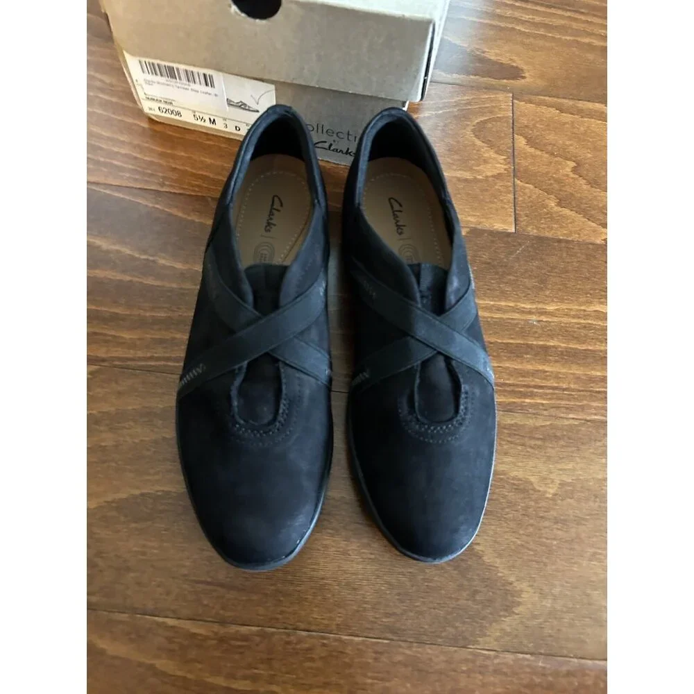 Clarks Womens Tamzen Step Black Leather Casual Comfort‎ Slip-On Shoes 6.5 M NEW